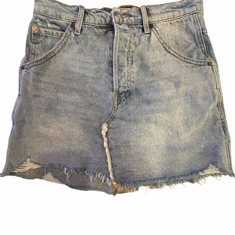 Free People We the Free Light Blue Denim Mini Skirt Frayed Hem 29
